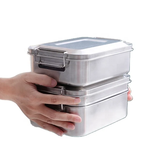 Eco-friendly 2 layer bento lunchbox stainless steel  bread box with clips reusable plastic-free