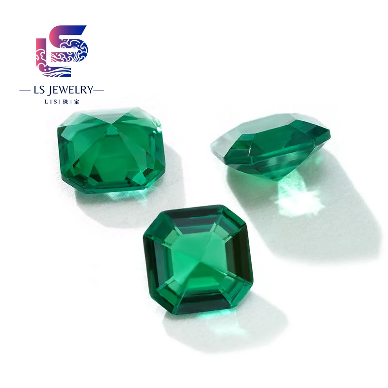 Colorful Lab Grown Gemstone Colombian Zambian Emerald Asscher Cut 1 Carat 2 Carat Lab Grown Sapphire Ruby Pink Gemstone