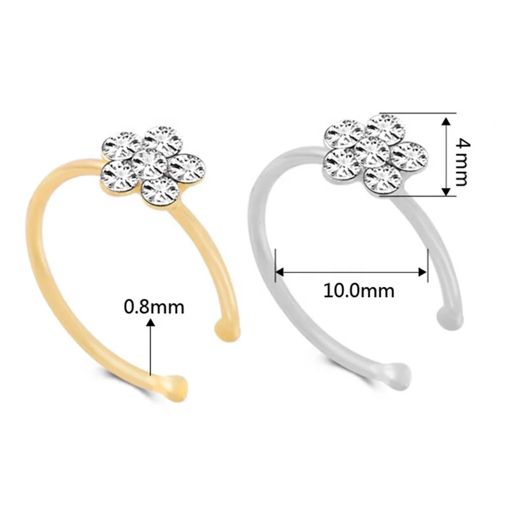 925 Sterling Silver Sparkly Small Thin Flower Clear Crystal Nose Ring Stud Hoop for  girl women