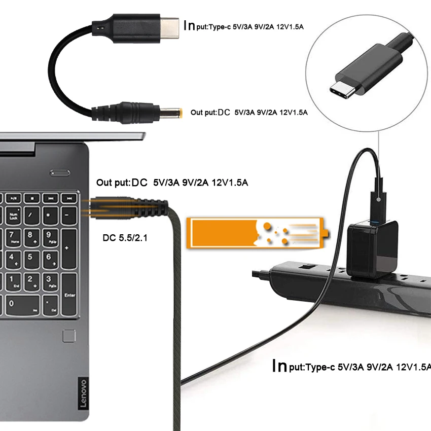 Черный адаптер usb type c 12 В 3 1 qc к dc 4 0*1 7 мм для pd триггера зарядки зарядный
