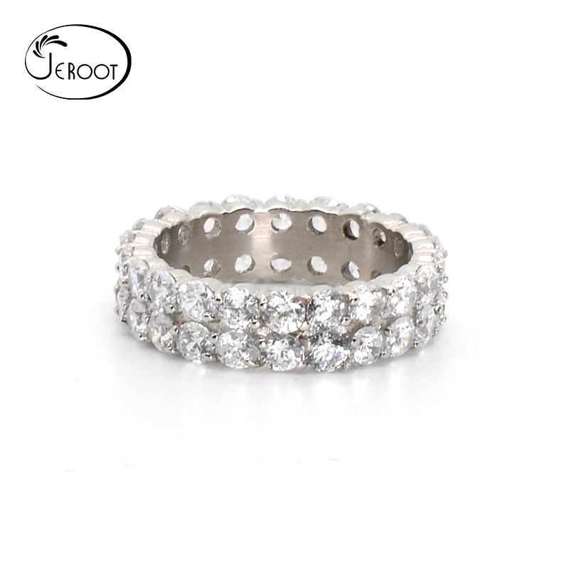 Fashion factory  best sale clear stone ring for woman natural zircon paved sliver stainless steel anti tarnish ring for lady