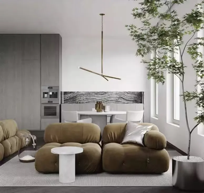 Italian Luxury Fabric Sofa Minimalist Mario Module Combination Extendable Wood Set for Kitchen Villa Bathroom