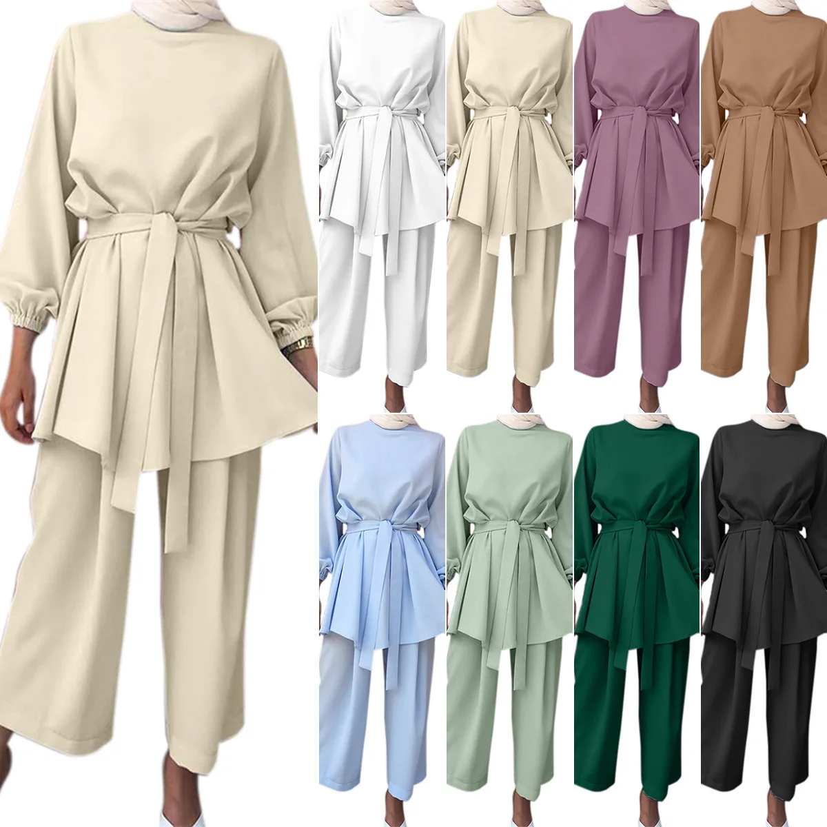 2022 Wholesale Modest Turkish Women Islamic Clothing Muslim Casual Set Clothes Casual Ladies Clothes Abaya Set