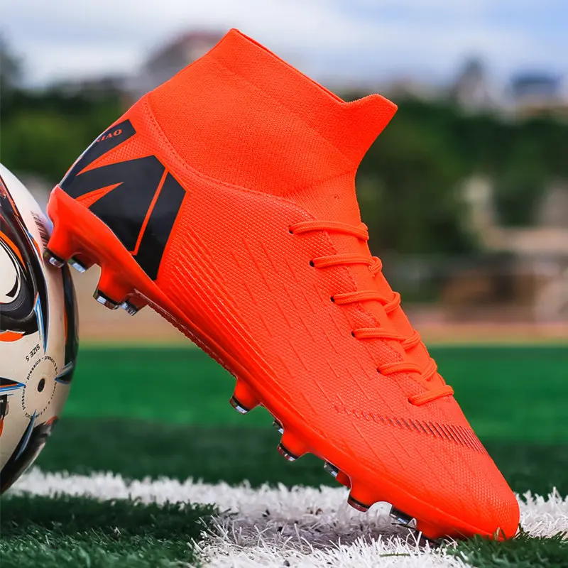 New Orange style  Soccer Boots For Men High Top Men Soccer Cleats OEM products Football Men Sport Shoes