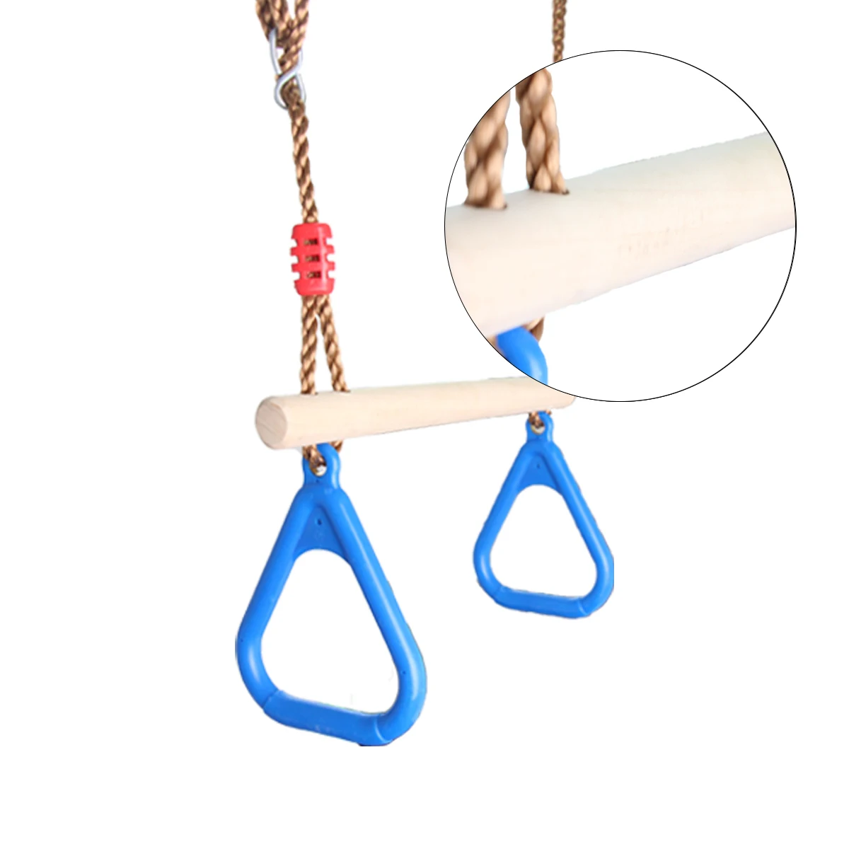Playground Children Wooden Trapeze Swing Bar with Plastic Gym Rings for Outdoor Fun