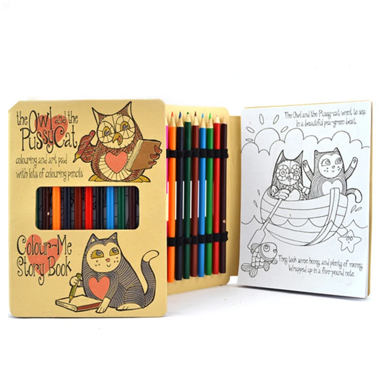 Eco friendly Kraft Customized Drawing Notebook with color pencil Coloring book for kids christmas gifts