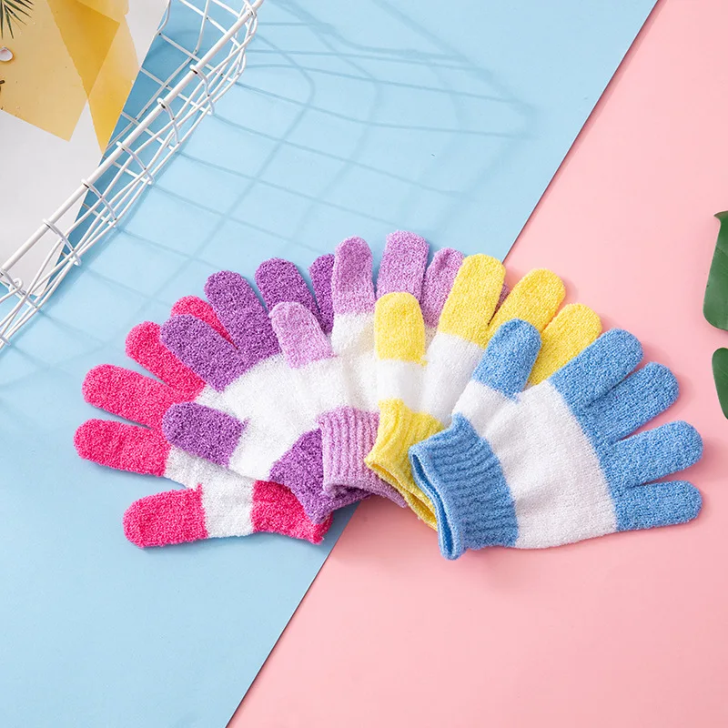 Double-Sided Exfoliating Gloves Body Exfoliating Mitt OEM Label Color Nylon Bath Gloves