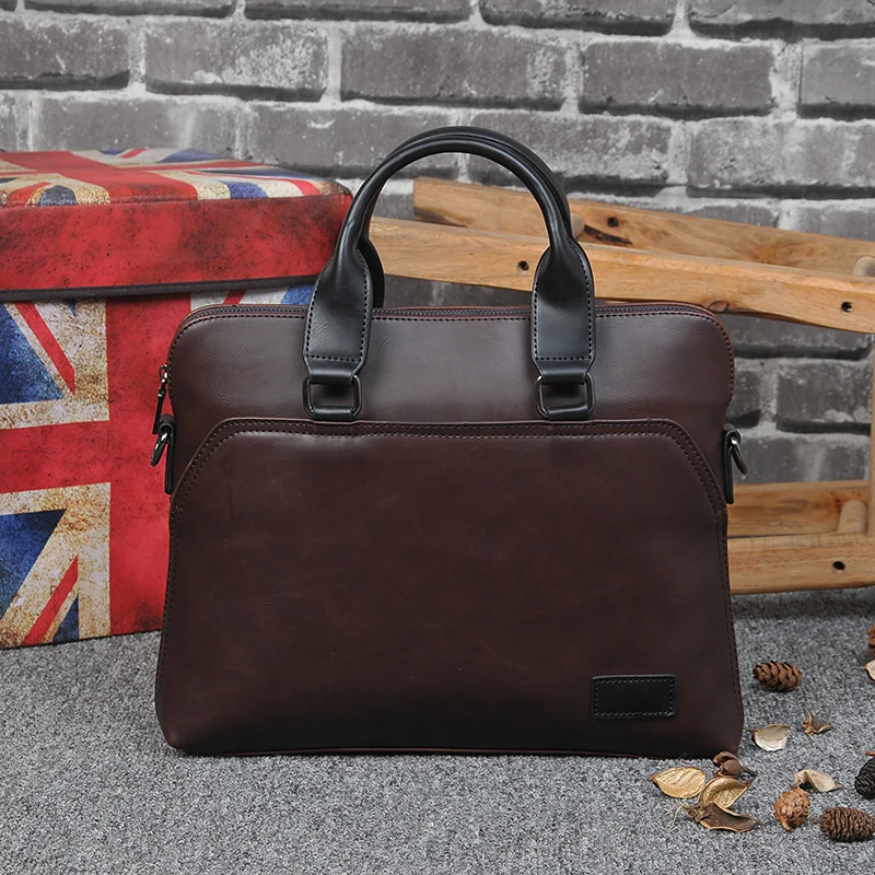 In Stock Laptop Leather Bag for Men Vintage Leather Laptop Bag Mens Laptop Shoulder Bag