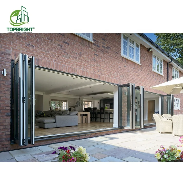 Topbright home balcony slide and fold insulated aluminum accordion doors folding glass door for house