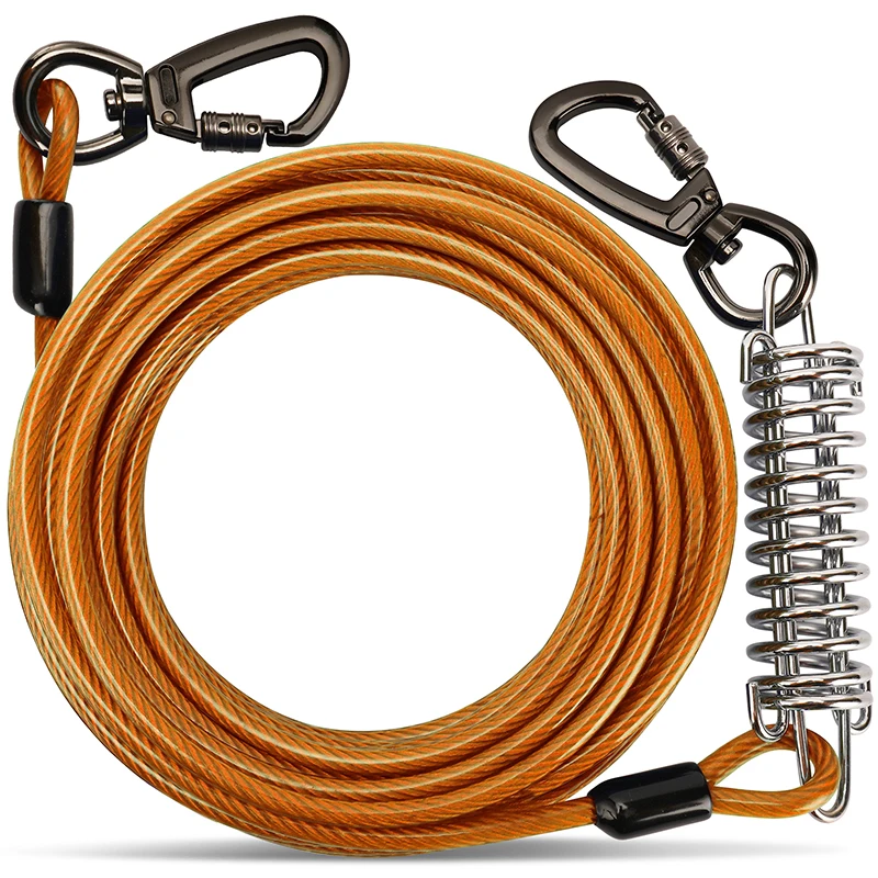 Livepetsme High quality PVC coated steel core dog tie out cable with durable spring For yard pet leashes cable