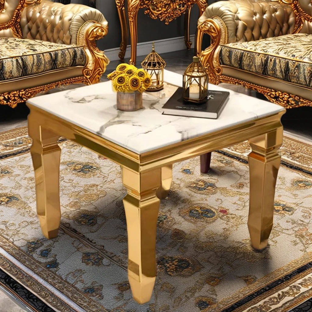 Luxury American Classical End Table Modern Design Side Table Gold Silver Stainless Steel Marble Living Room Furniture