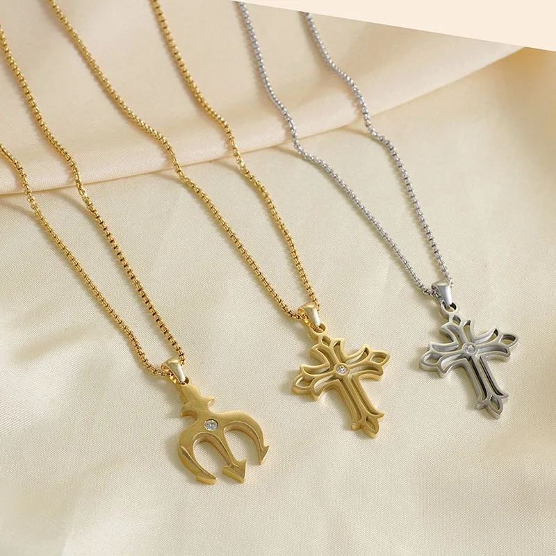 Wholesale 18K Gold Plated Stainless Steel Jesus Religious Maltese Celtic Greek Latin The Symbol Of Life Cross Pendant Necklace