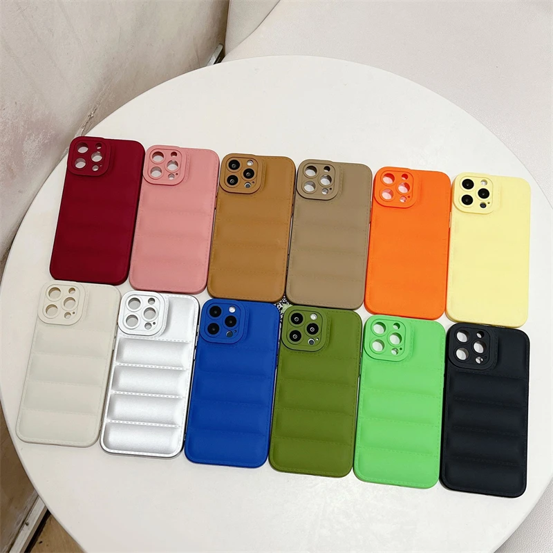 Custom Soft Puffer Cotton Down Jacket Phone case Frosted TPU Fashion Brand Feather Dress Case for iPhone 14 13 12 Samsung Xiaomi