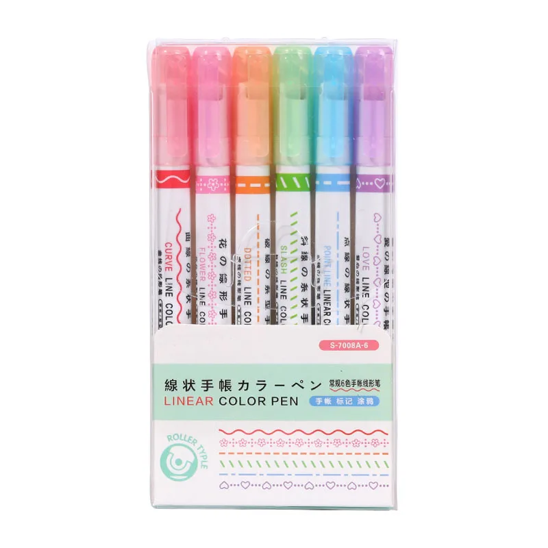 Creative flower shaped curve wavy line outline pen fluorescent note number pen quick drying marker pen for student