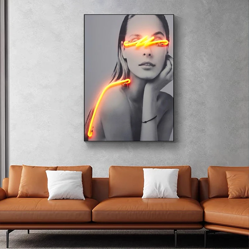 JZ  Home Decoration Led Light Decorative Picture Illuminated Portrait Print Canvas Poster Artwork 3D Painting Led