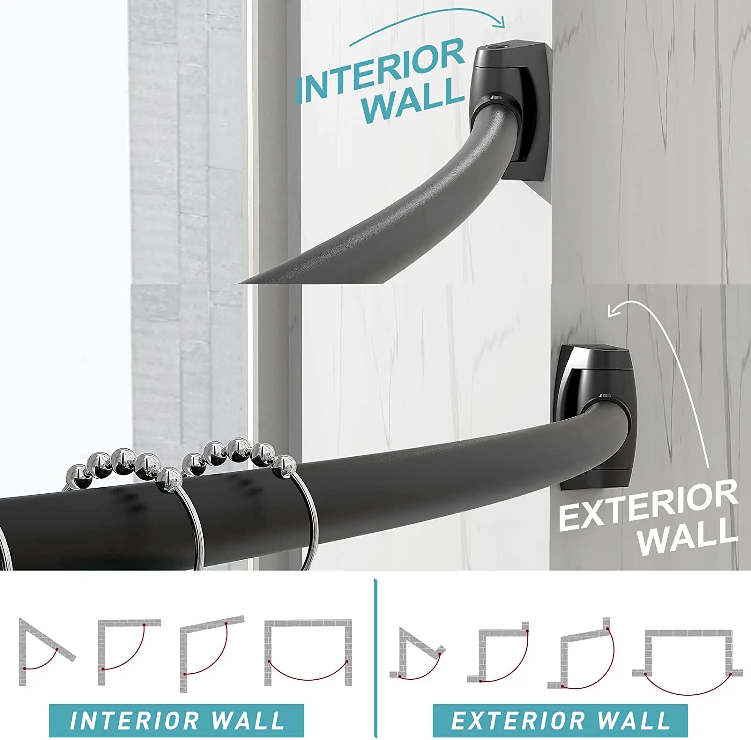 Adjustable curv shower rod Stainless steel/Aluminium extendable shower curtain rod curved Custom size/ color Curved Shower Rod