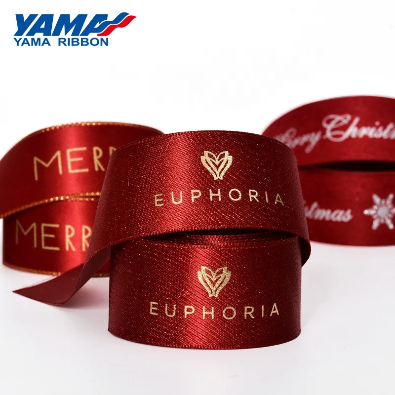 Yama Factory Red Ribbon Custom Printing Ribbon Roll With Logo Gold Foil Ribbon For Packaging Bags Clothing