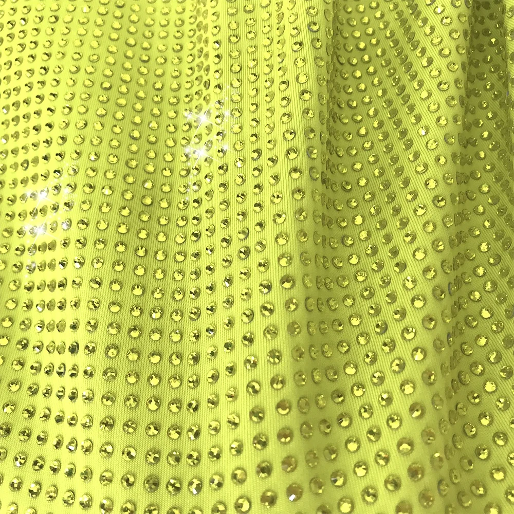 F002 elastic rhinestone fabric stretchable luxury beaded lace fabric crystal tulle fabric