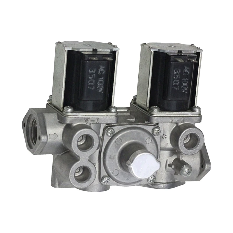 Space saving compact pressure gas regulator solenoid valves for gas