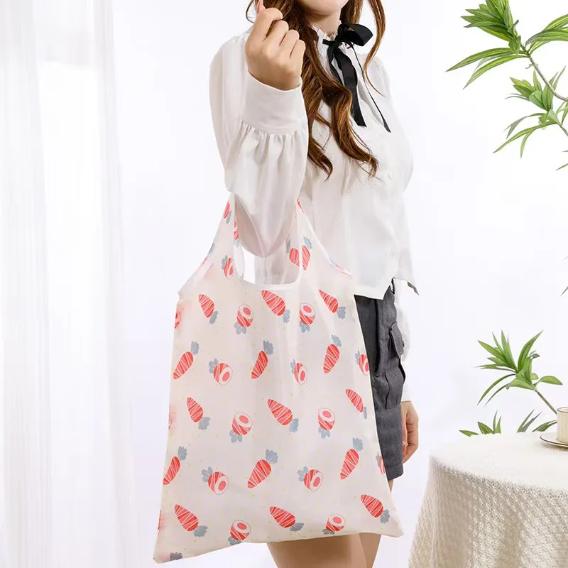 Hot Sale Folding Shopping Bag Eco-friendly Supermarket Tote Bags Portable Cartoon Animal Strawberry Printing Grocery Bag