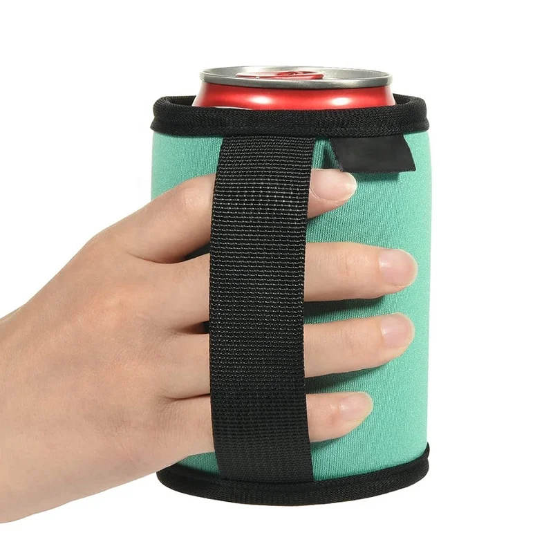 Custom logo anti-slip waterproof neoprene stubby holder slap wrap beer can cooler sleeve coozies with handle