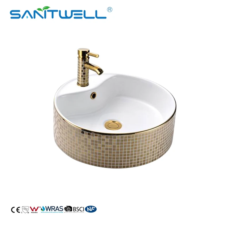 Wholesale Vessel Gold Sink Slim Edge Bathroom Sink Ceramic Round Table Top Basin
