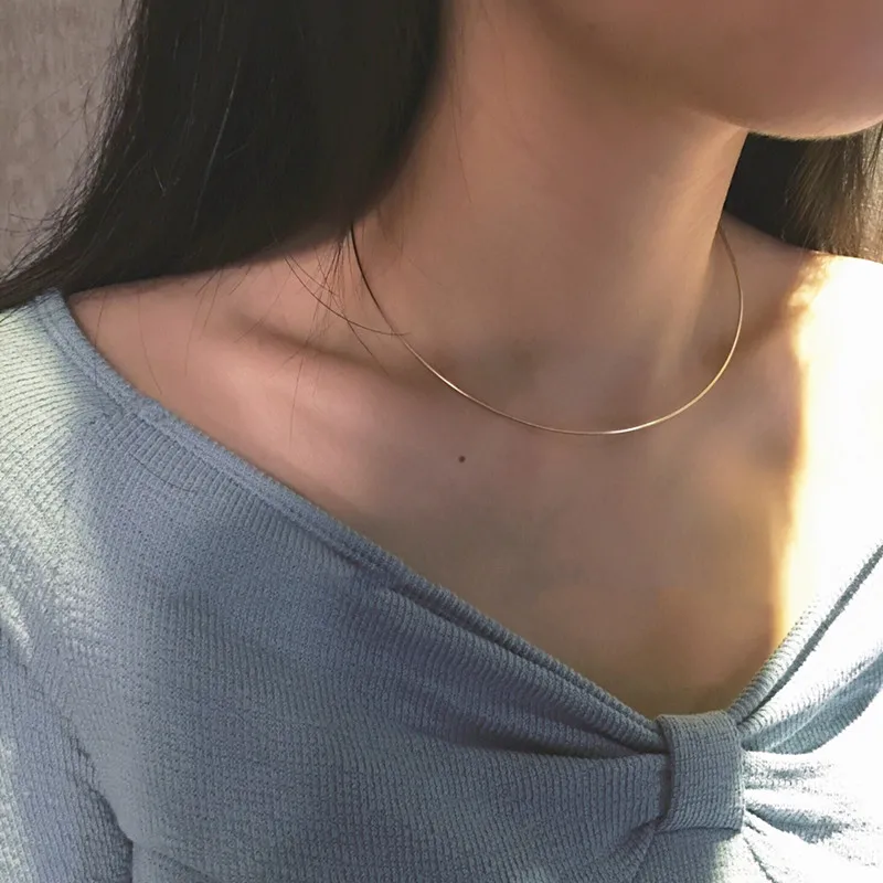 Wholesale Pure 14k16k18k Gold For Women  Charm Fashion  dainty gold necklace Snake Chain Jewelry