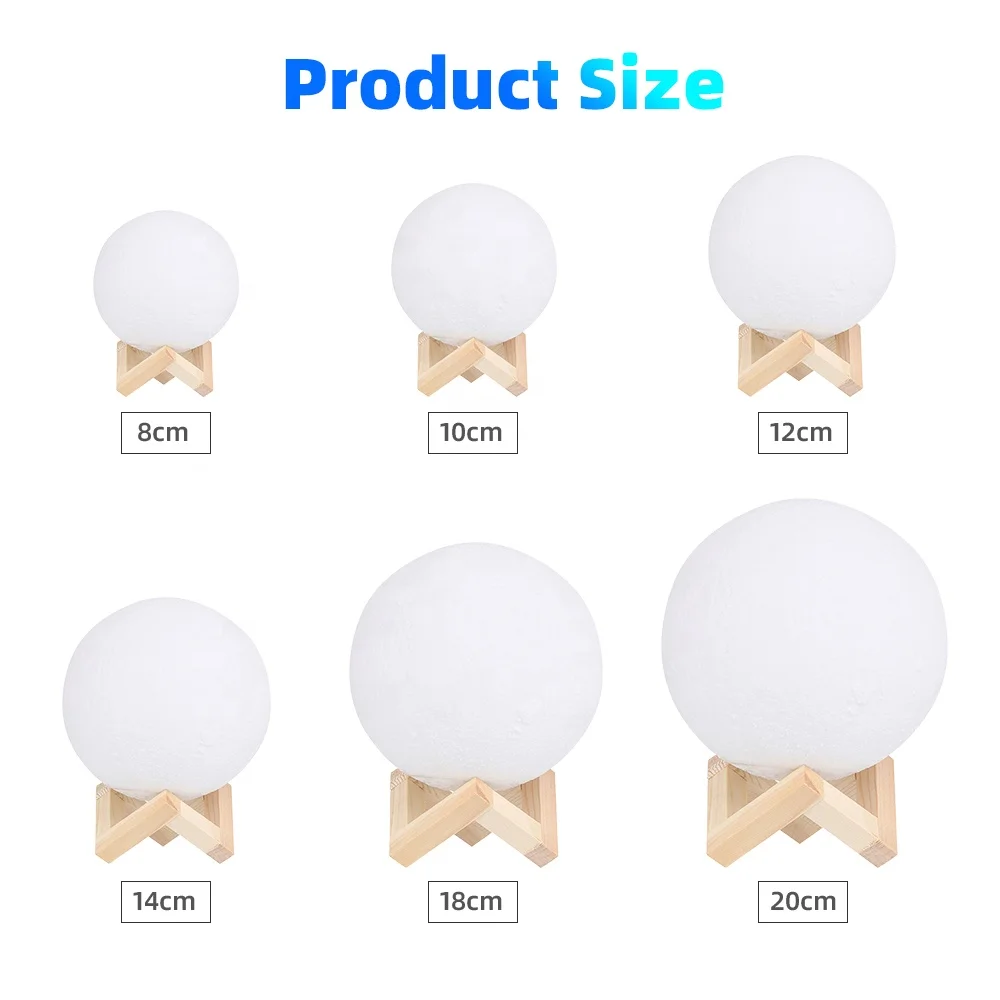 8cmholiday Gift Touch Control 16 Colors Changing 3d Printing Led Bedside Night Light Moon