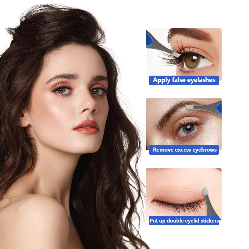 U-Shaped Stainless Steel Slant Flat Sanding Eyebrow Clip Eyelash Tweezer Eyebrow Tweezer With Silicone Handle