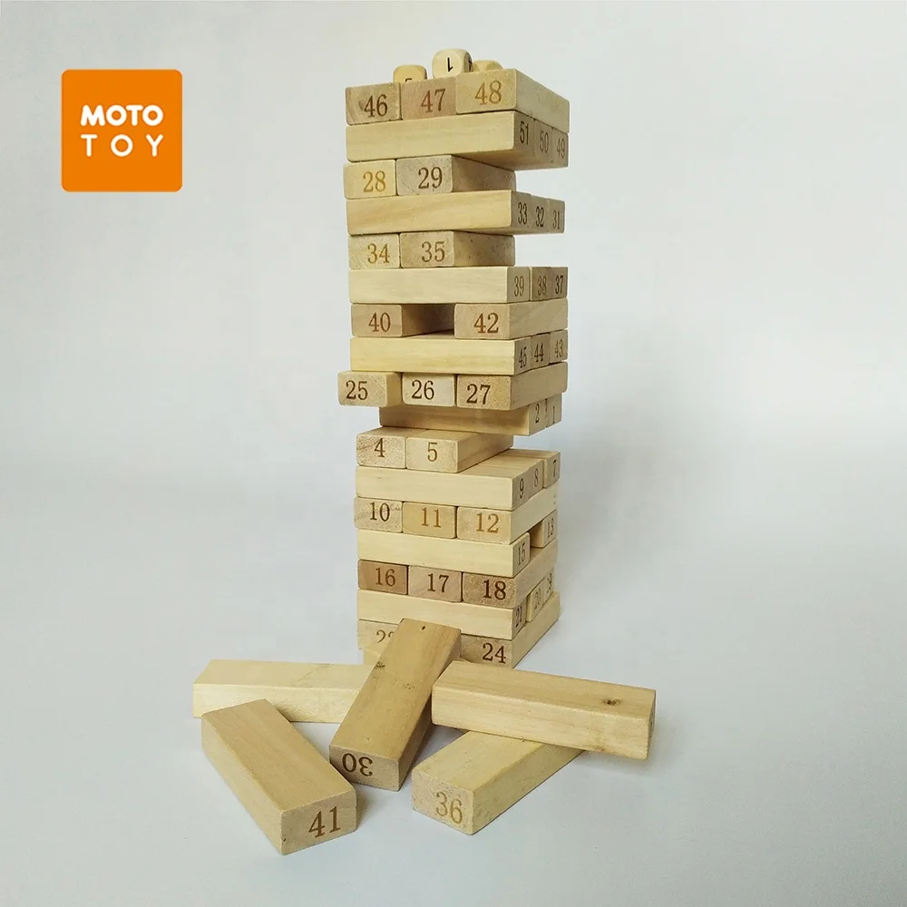51 Pcs Wooden Blocks Stacking Blocks Tumbling Tower Game Toppling Timbers Toys Funny Lawn Yard Game Educational Toy Gift