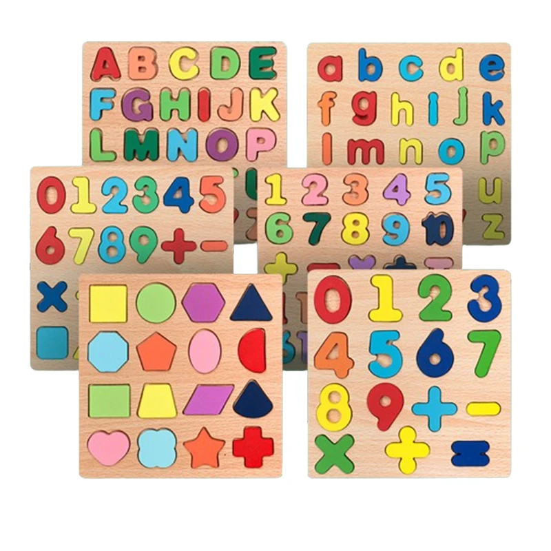 montessori early educational wooden toys Baby 3D alphabet number learning jagsaw puzzle board for child boys and girls