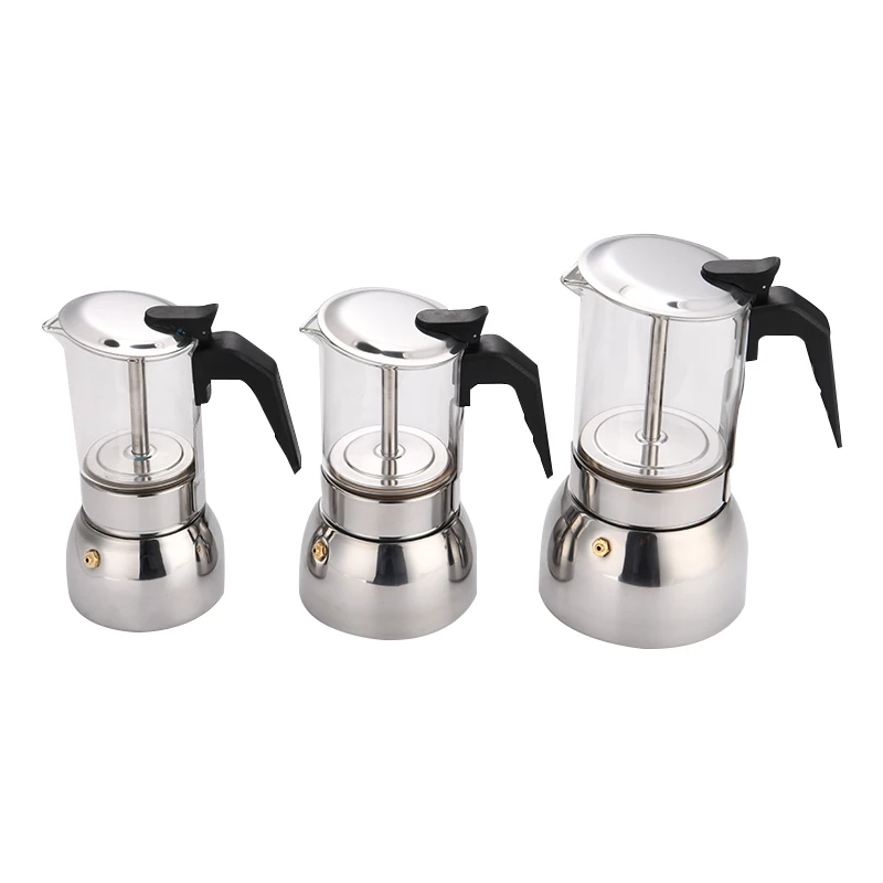 High Quality 4/6/9 Cups Aluminum Italian Coffee And Espresso Maker High Grade Glass
