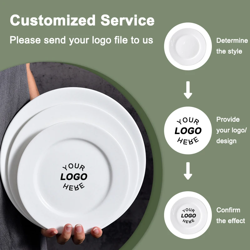Customizable Logo Luxury Bone China Flat Plates Sets For Wedding Ceramic Dinner Plates Sets White Plates For Restaurant