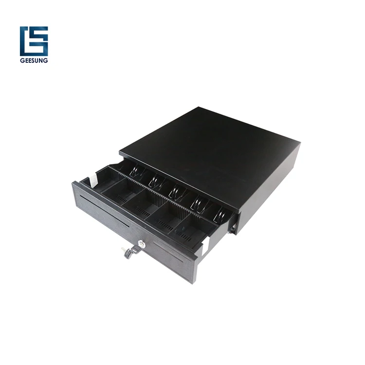 Wholesale Supermarket mini Black 410mm wide 12v lockable Cash Box Drawer for cashier machine