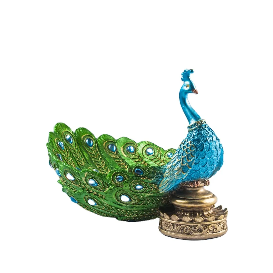 READY TO SHIP GREEN BLUE ANIMAL PEACOCK JEWELRY CANDY KEY FRUIT HOME HOUSE TABLE DECORATIVE STATUE HOLDER BOX SCULPTURE GIFT
