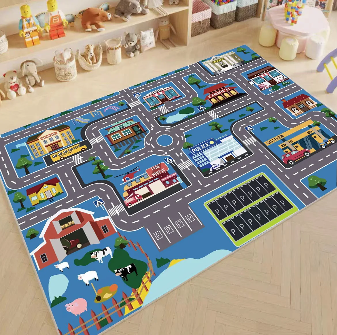 Kids Parking Traffic Play Boy Car Cartoon Road Track Carpet Driveway Floor Mat