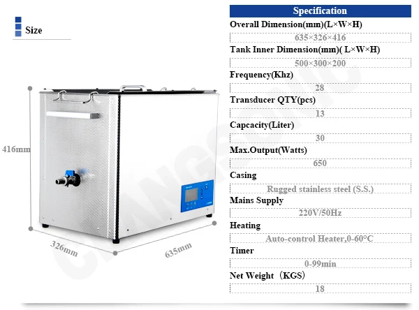 28K 650W 30L dental ultrasonic cleaner