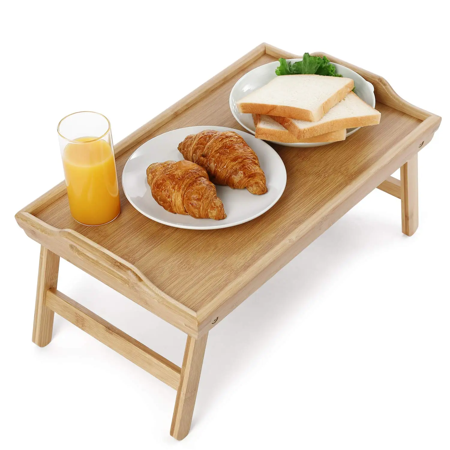 Waterproof Wooden Bamboo Food Tea Serving Breakfast Tray With Folding Legs