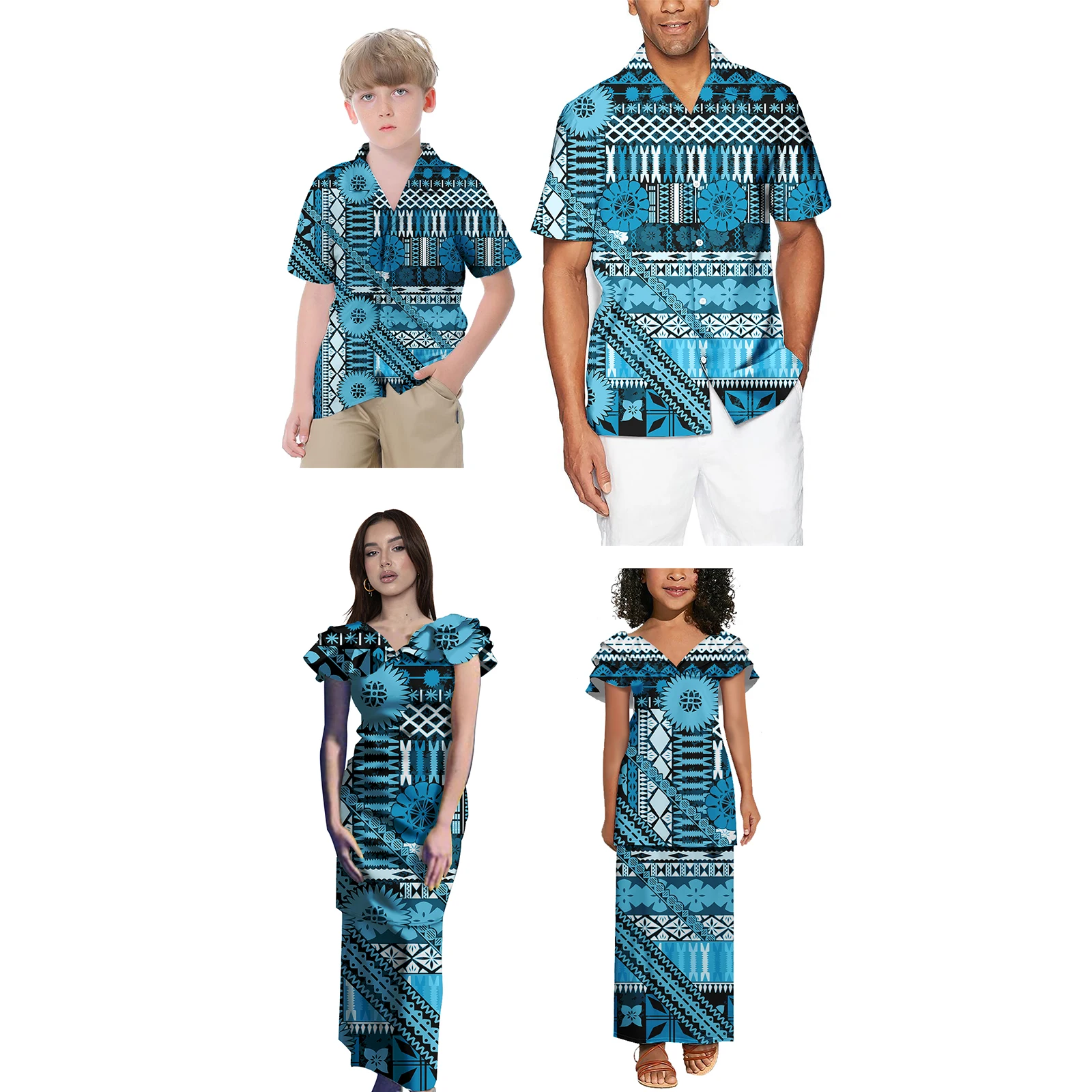 Sexy Little Girls Party Dresses Matching Outfits For Family Casual Polynesian Tribal Samoa Tapa Custom Boys Clothing Sets