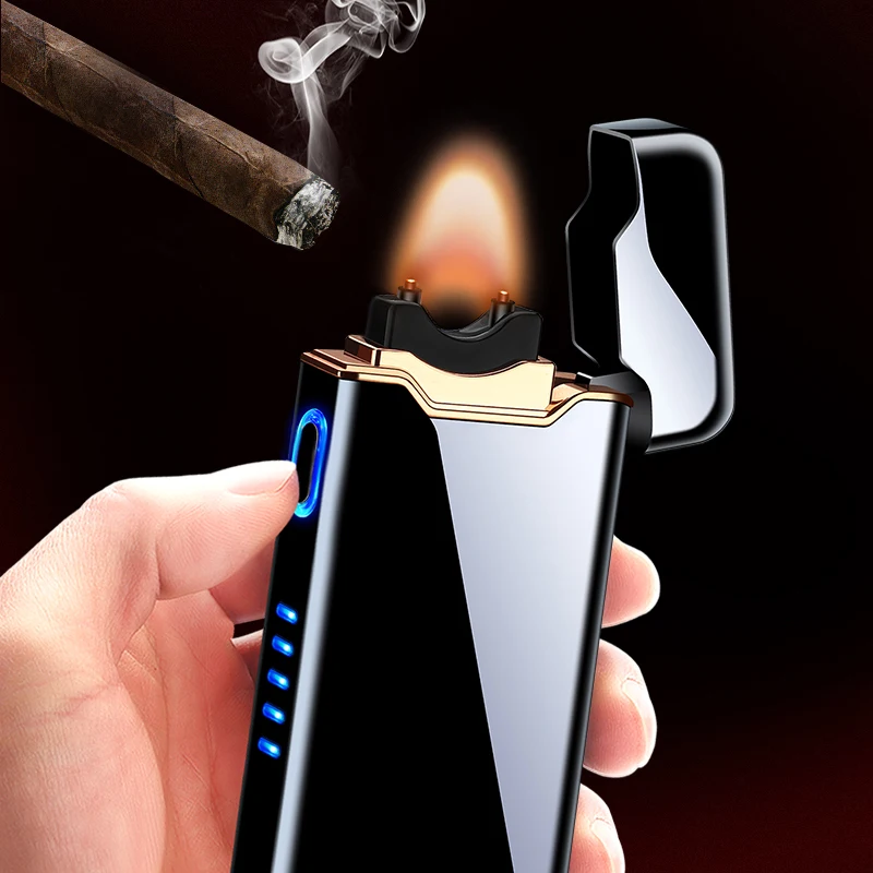 High Capacity Power Electric Lighter Usb Rechargeable Power Display Pulse Lighter Double Arc Cigar Plasma Led Lighter