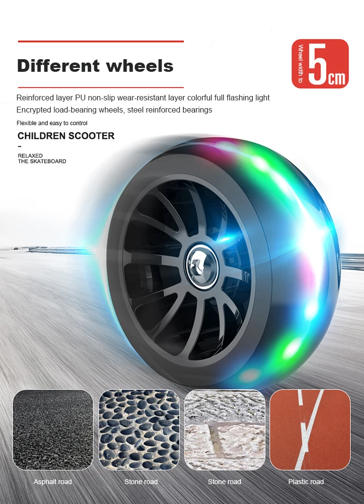 High quality 3 wheels twisty kick scooter pretty folding children scooter with big flash wheels