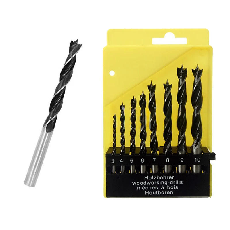 Three-Point Woodworking Drill Bit Set Twist Brad Bits Positioning Drill Hole Tools Electric Drill Bits for Woodworking