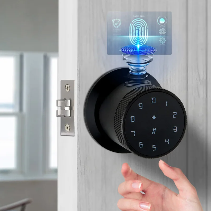 Round Intelligent Fingerprint Password TUYA Lock Safety Home Office Hotel Electronic Card Smart Door Lock