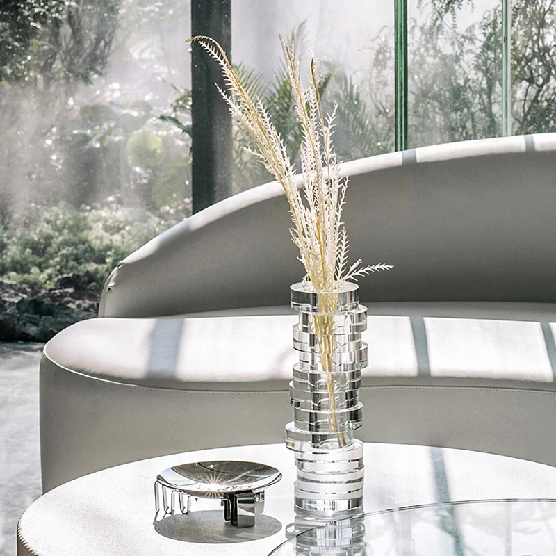 2021 modern luxury decor tall round dislocation creative clear glass & crystal vase for home decor