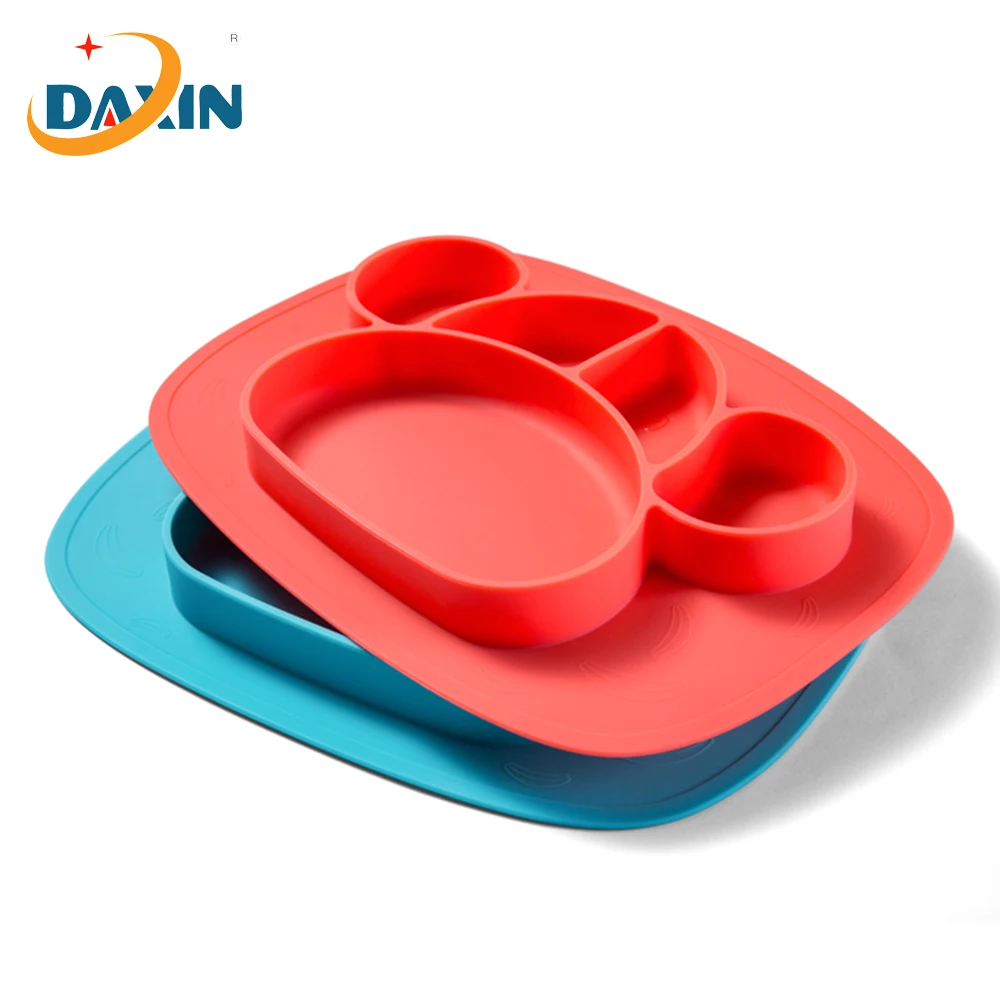 New Arrival Monkey Shape Custom Divided Infant Food Silicone Waterproof Non-slip Mat Baby Kids Feeding Plate