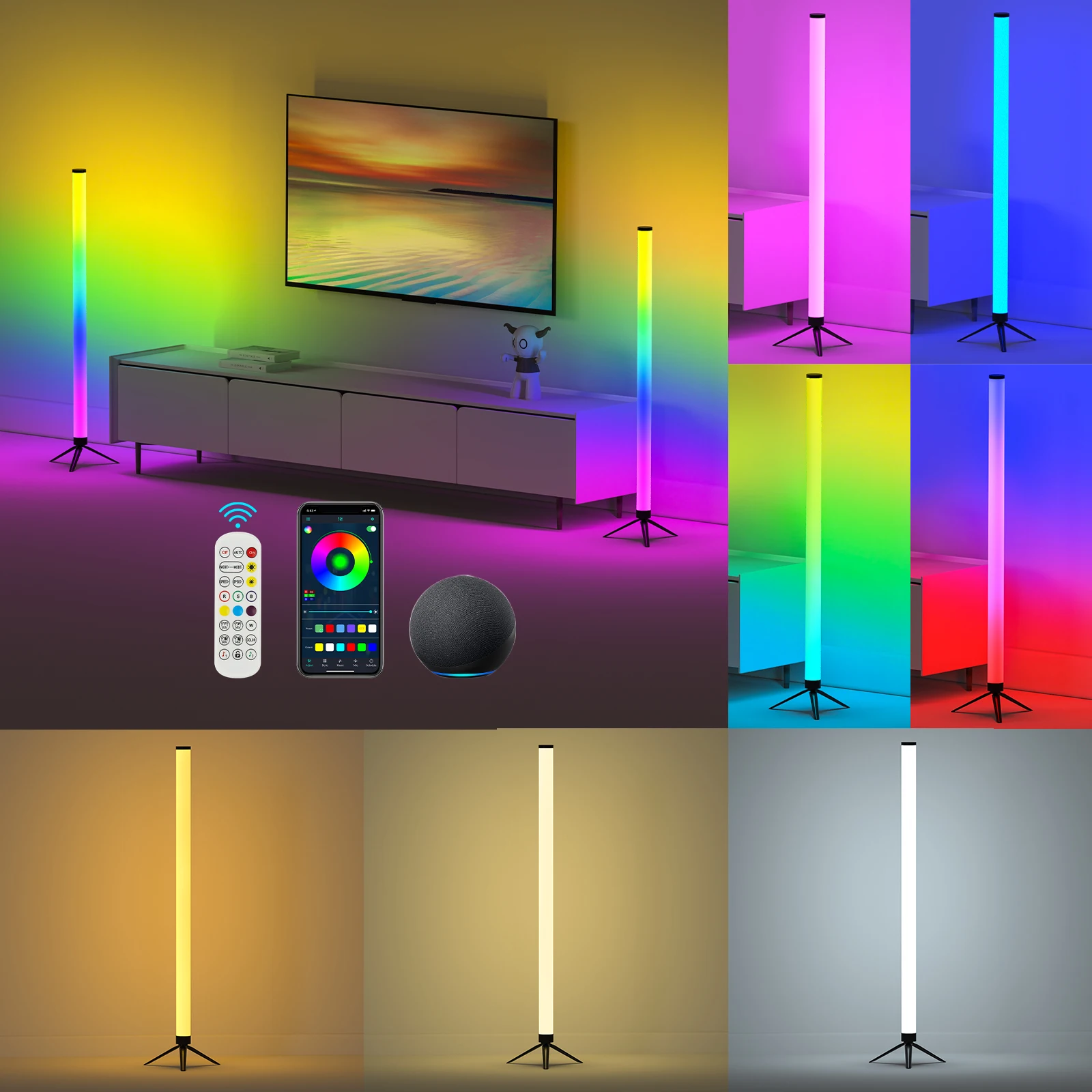 Standing Decorative Living Room RGB LED stand Tripod Corner Hotel Floor Lamp with Remote Control