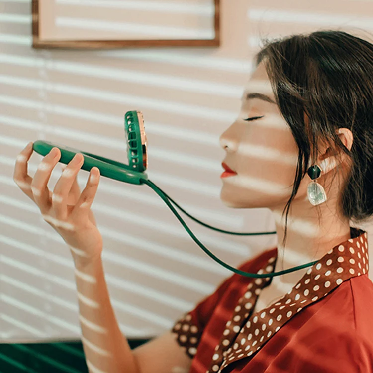 2021 New Retro folding hanging neck small fan handheld cooling hands-free hanging neck fan for outdoors traveling