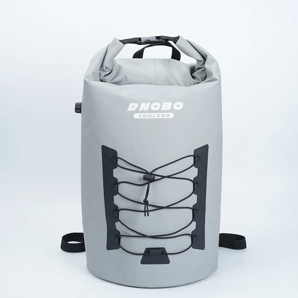 Roll Top Closure Grey PVC Dry Cooler Bag Backpack Waterproof Foam Insulation Dry Ice Cooler Backpack Outdoor Insulated Cooler