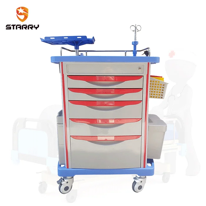 Factory Price abs emergency trolley mobile clinic trolley medicine plastic anesthesia trolley