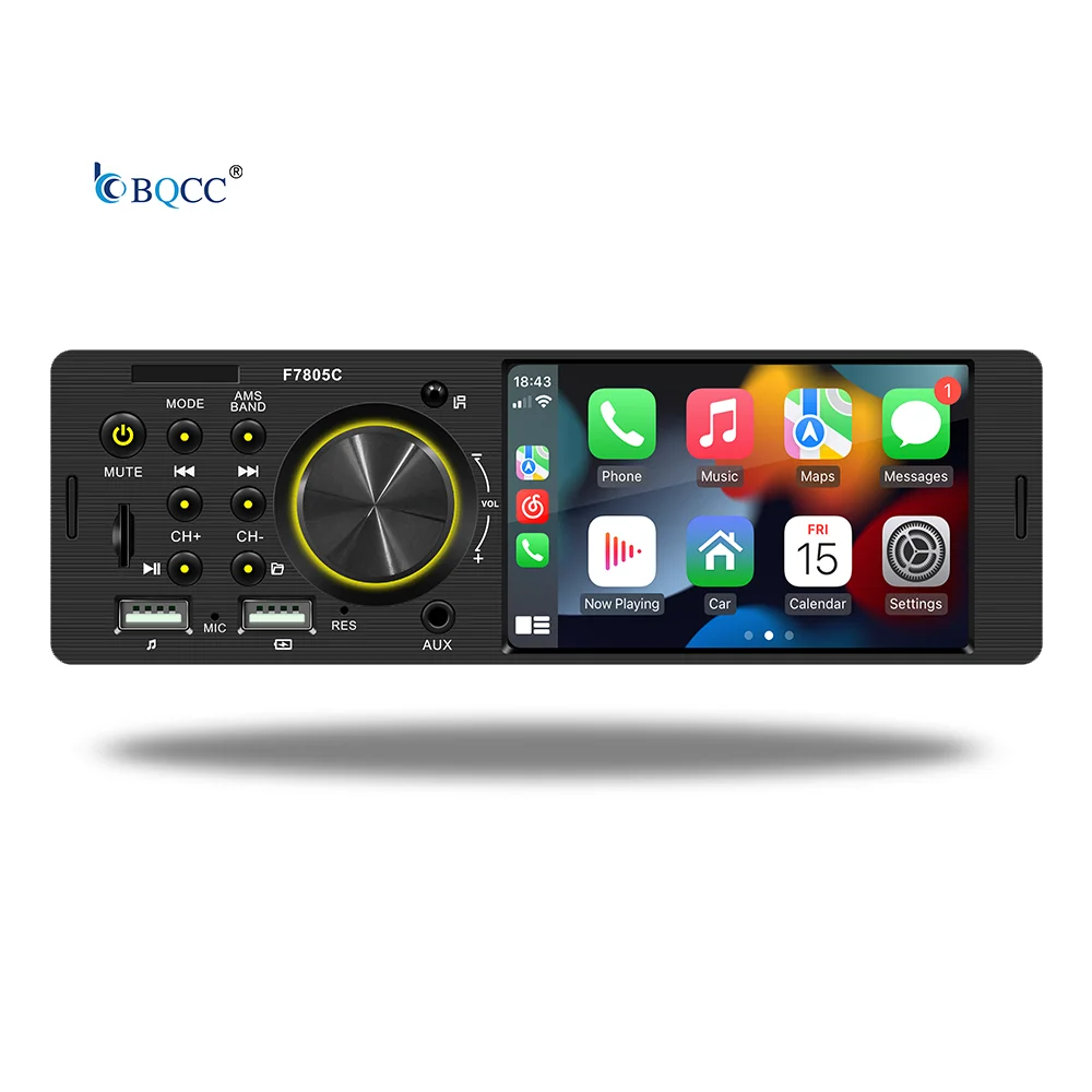 Автомобильный плеер BQCC 1 Din 4 дюймов MP5 с проводным Android Auto Carplay сенсорным экраном 7 цветов поддержкой BT Mirrorlink F7805C